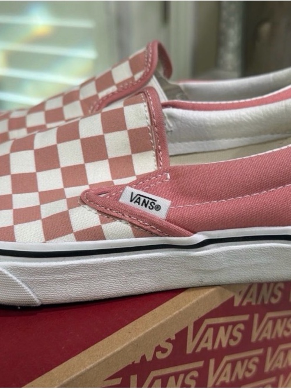 Vans Women’s Slip-On Checkerboard Sneakers - Rose/White - Picture 3 of 5